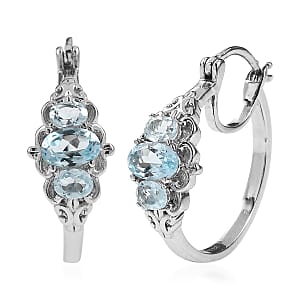 EverTrue Sky Blue Topaz 2.30 ctw Hoop Earrings in Stainless Steel 