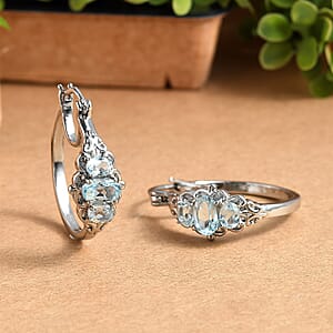 EverTrue Sky Blue Topaz 2.30 ctw Hoop Earrings in Stainless Steel 