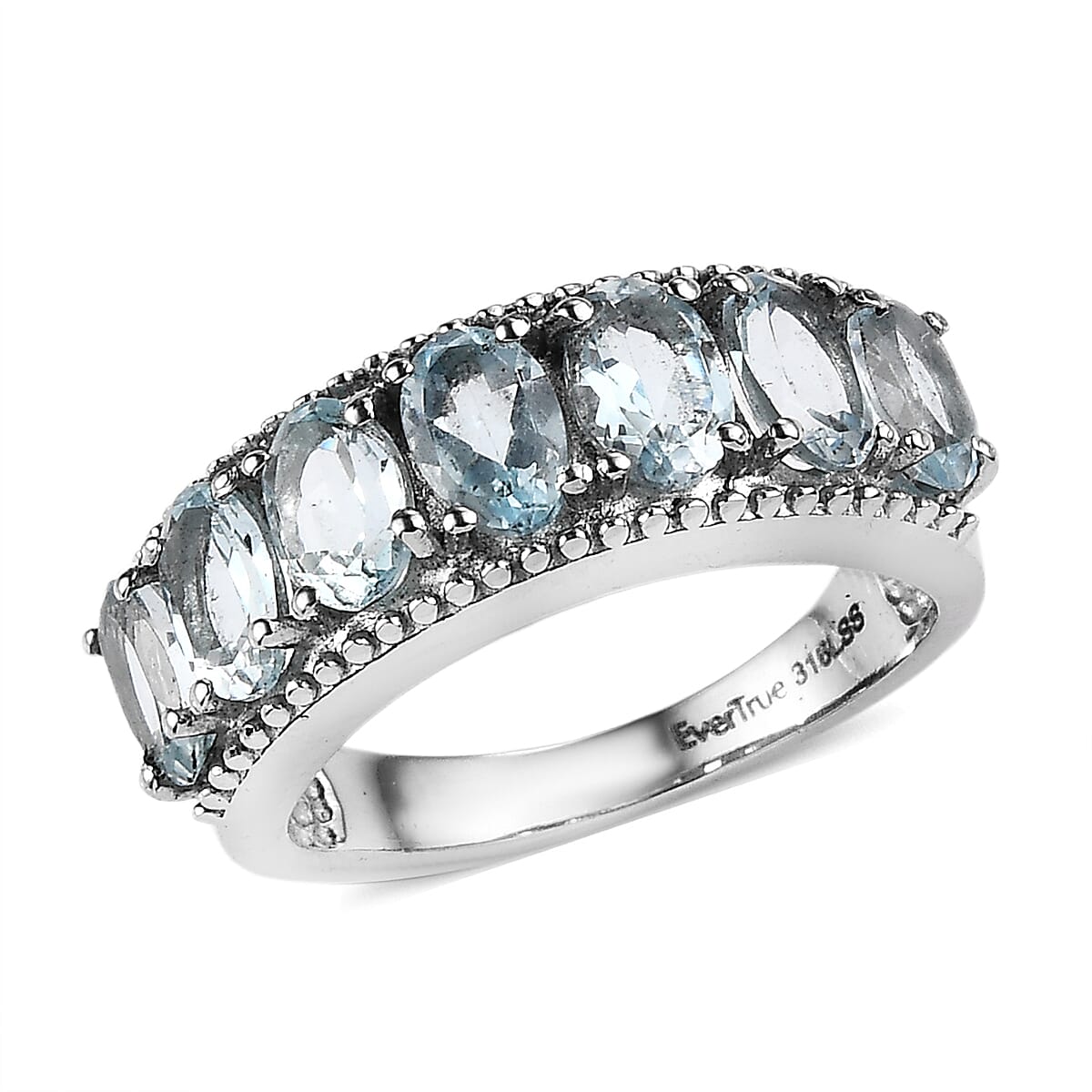 EverTrue Sky Blue Topaz 4.15 ctw 7 Stone Ring in Stainless Steel (Size 10.0) image number 0