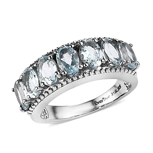 EverTrue Sky Blue Topaz 4.15 ctw 7 Stone Ring in Stainless Steel (Size 10.0)