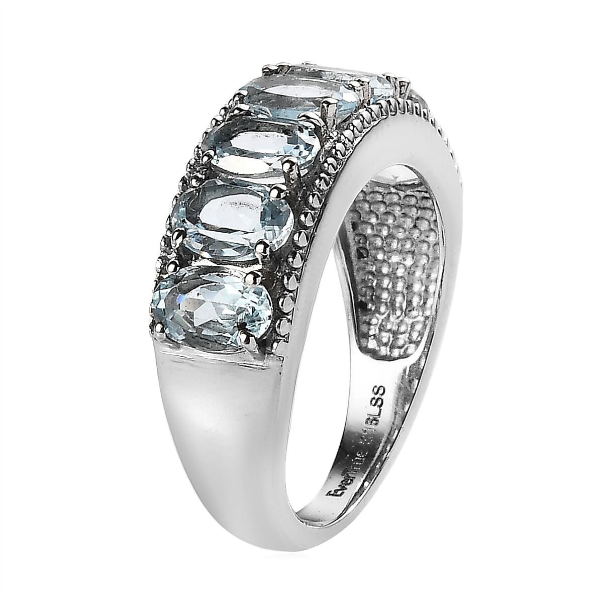 EverTrue Sky Blue Topaz 4.15 ctw 7 Stone Ring in Stainless Steel (Size 10.0) image number 3