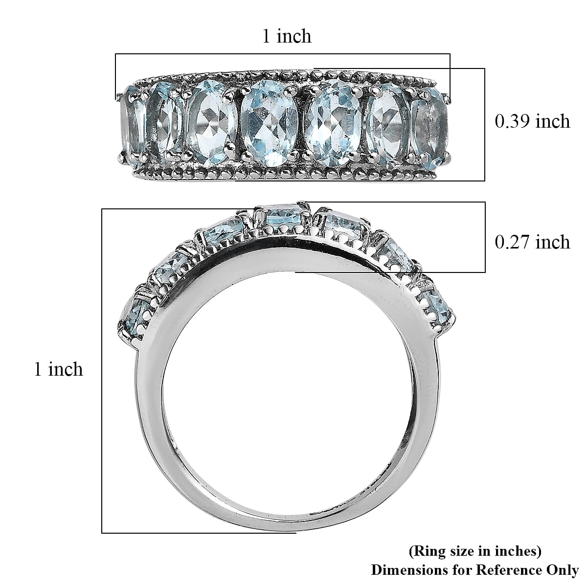 EverTrue Sky Blue Topaz 4.15 ctw 7 Stone Ring in Stainless Steel (Size 10.0) image number 5