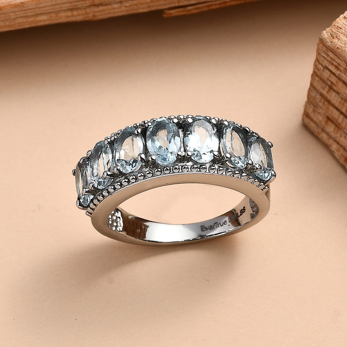 EverTrue Sky Blue Topaz 4.15 ctw 7 Stone Ring in Stainless Steel (Size 6.0) image number 1
