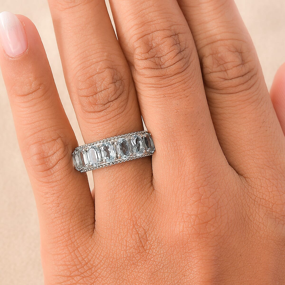 EverTrue Sky Blue Topaz 4.15 ctw 7 Stone Ring in Stainless Steel (Size 6.0) image number 2