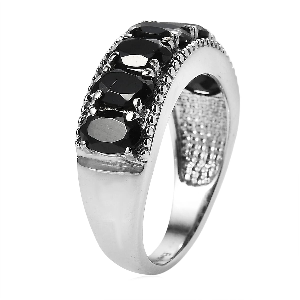 EverTrue Thai Black Spinel 4.35 ctw 7 Stone Ring in Stainless Steel (Size 10.0) image number 3