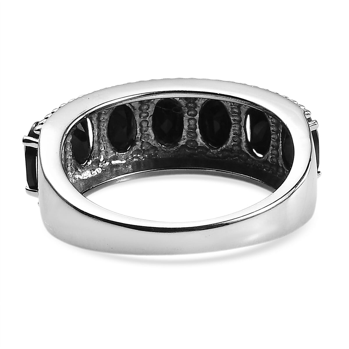 EverTrue Thai Black Spinel 4.35 ctw 7 Stone Ring in Stainless Steel (Size 5.0) image number 4