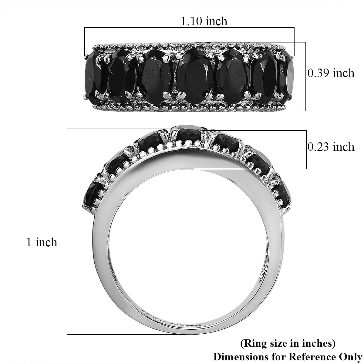 EverTrue Thai Black Spinel 4.35 ctw 7 Stone Ring in Stainless Steel (Size 5.0) image number 5