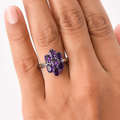 EverTrue African Amethyst 2.50 ctw Ring in Stainless Steel (Size 10.0) 