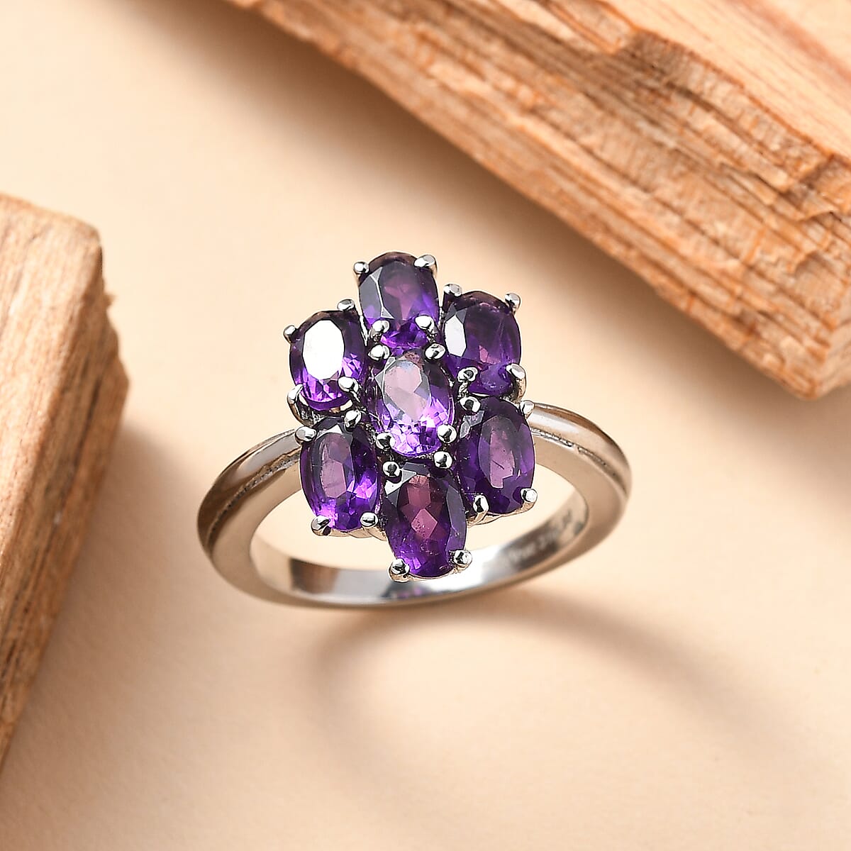 EverTrue African Amethyst 2.50 ctw Ring in Stainless Steel (Size 7.0)  image number 1