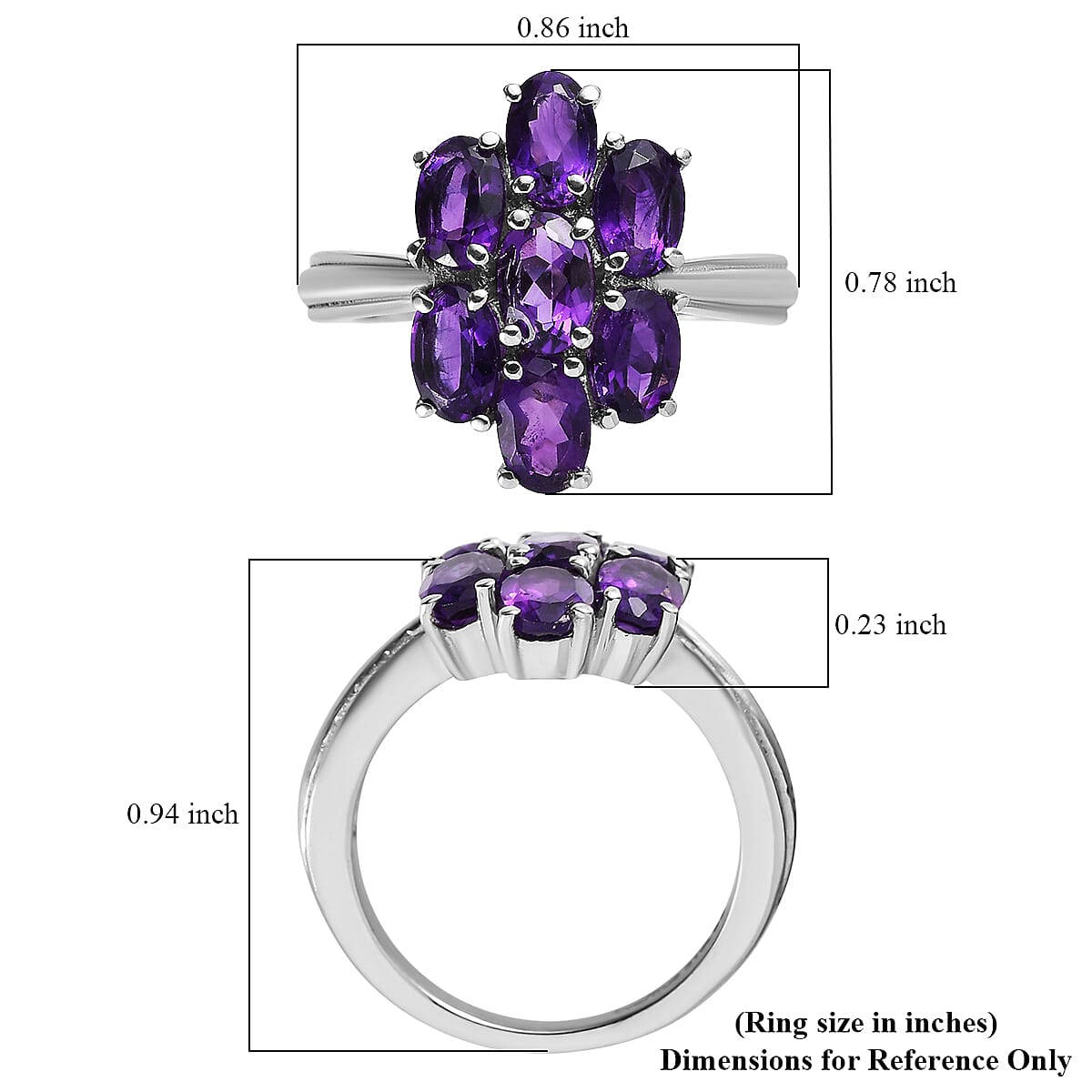 EverTrue African Amethyst 3.20 ctw Ring in Stainless Steel (Size 9.0)  image number 5