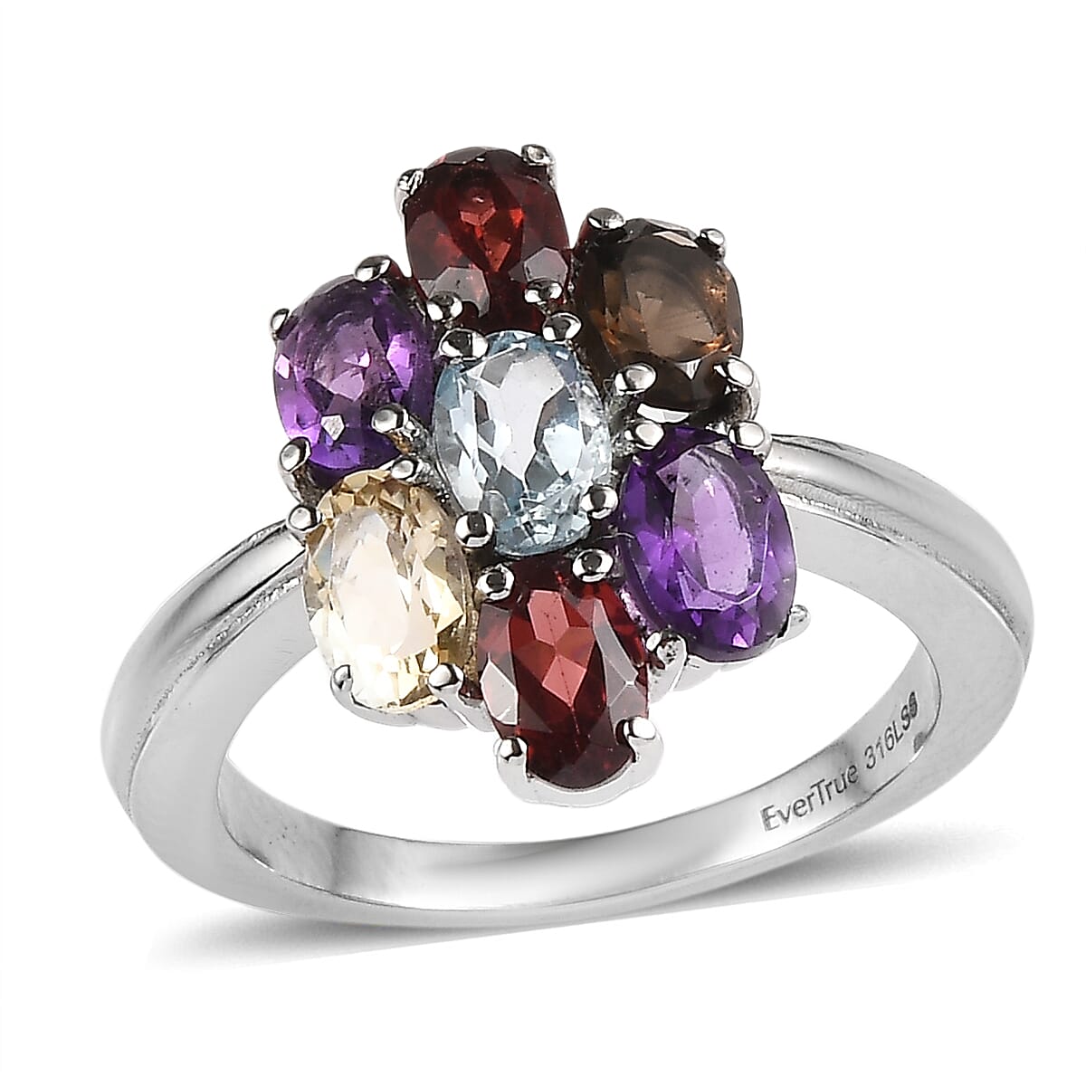 EverTrue Multi Gemstone 3.60 ctw Ring in Stainless Steel (Size 7.0) image number 0
