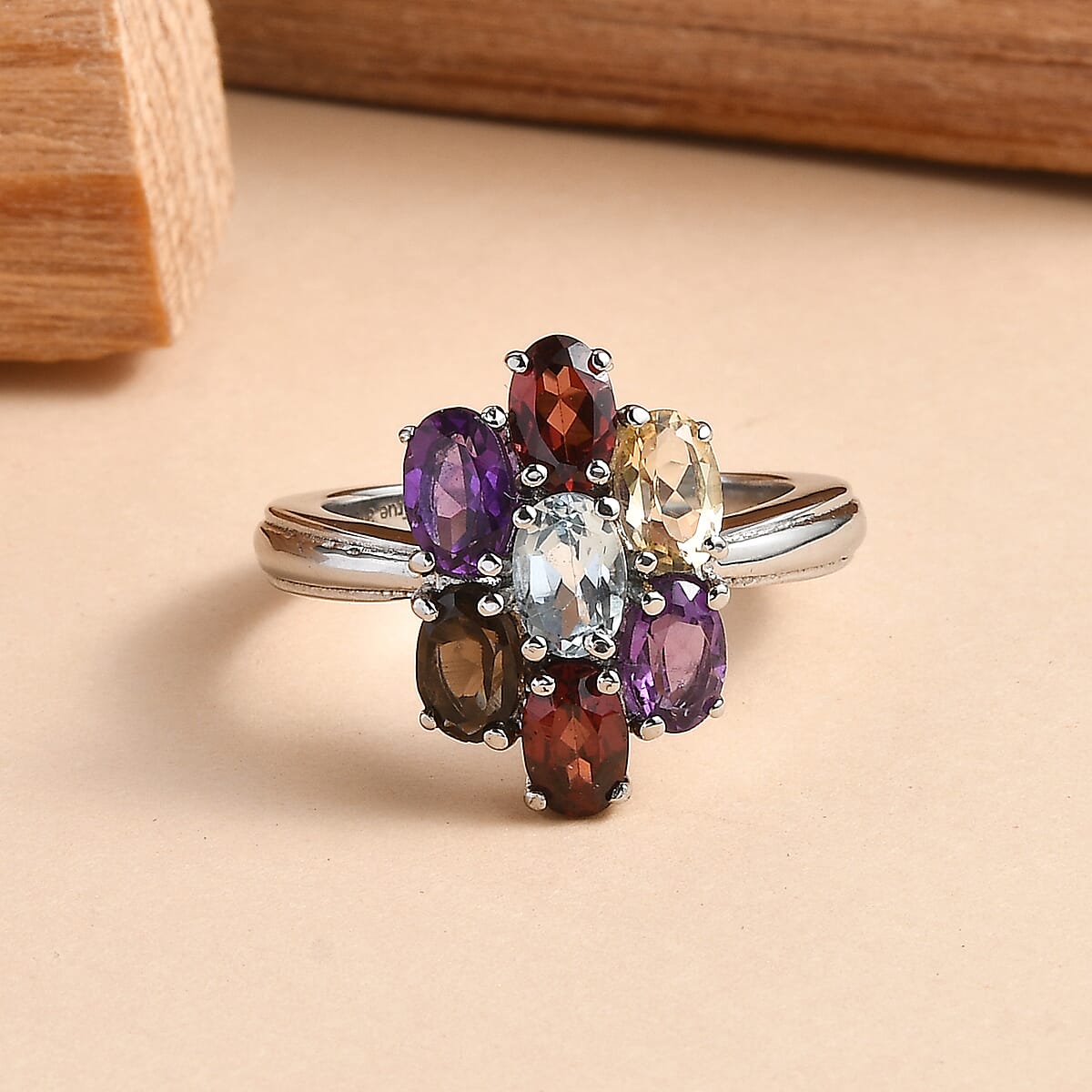 EverTrue Multi Gemstone 3.60 ctw Ring in Stainless Steel (Size 8.0) image number 1