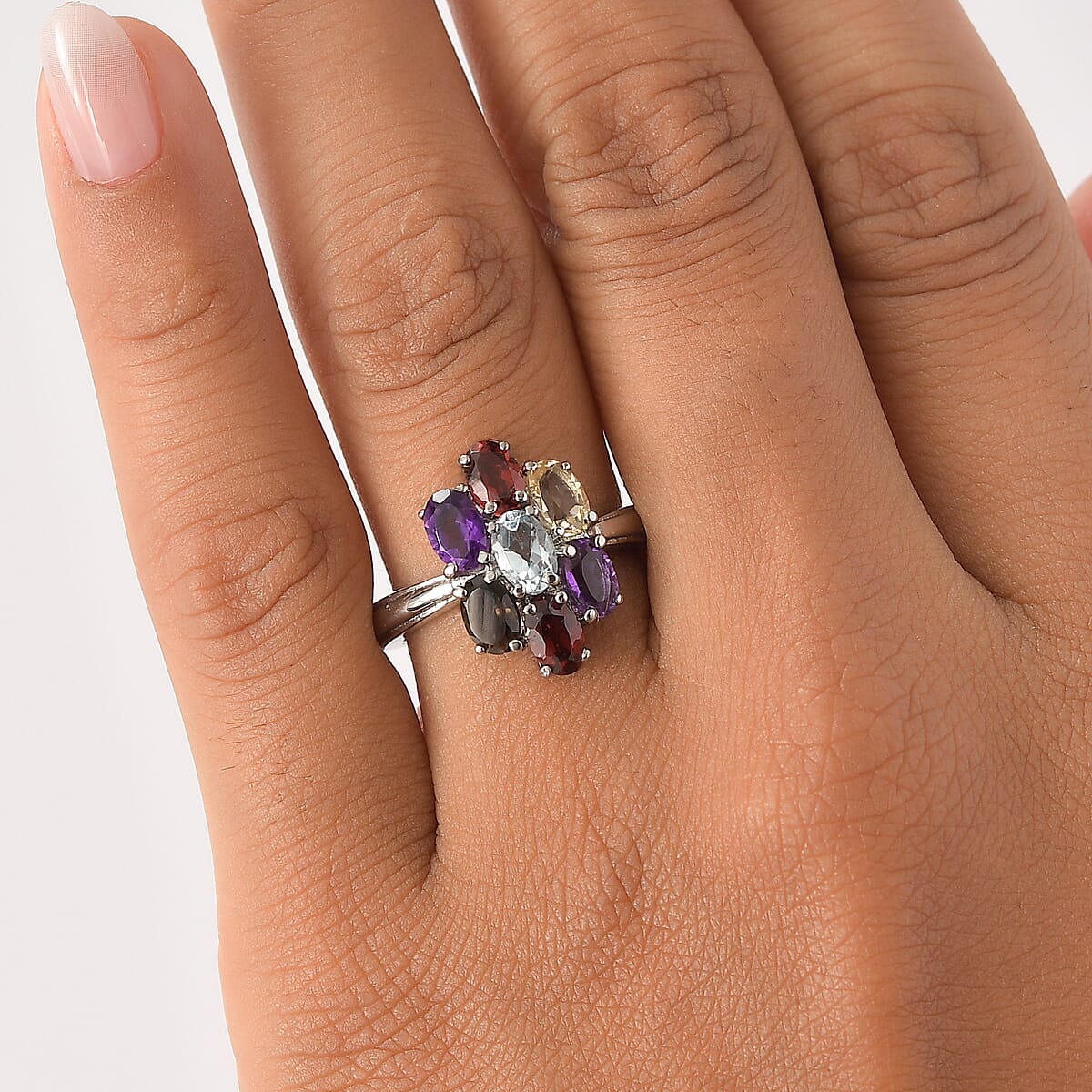 EverTrue Multi Gemstone 3.60 ctw Ring in Stainless Steel (Size 8.0) image number 2