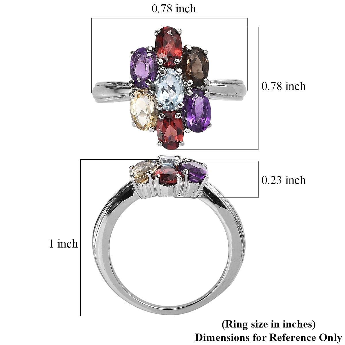 EverTrue Multi Gemstone 3.60 ctw Ring in Stainless Steel (Size 8.0) image number 5