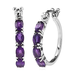 EverTrue African Amethyst 3.50 ctw Hoop Earrings in Stainless Steel 