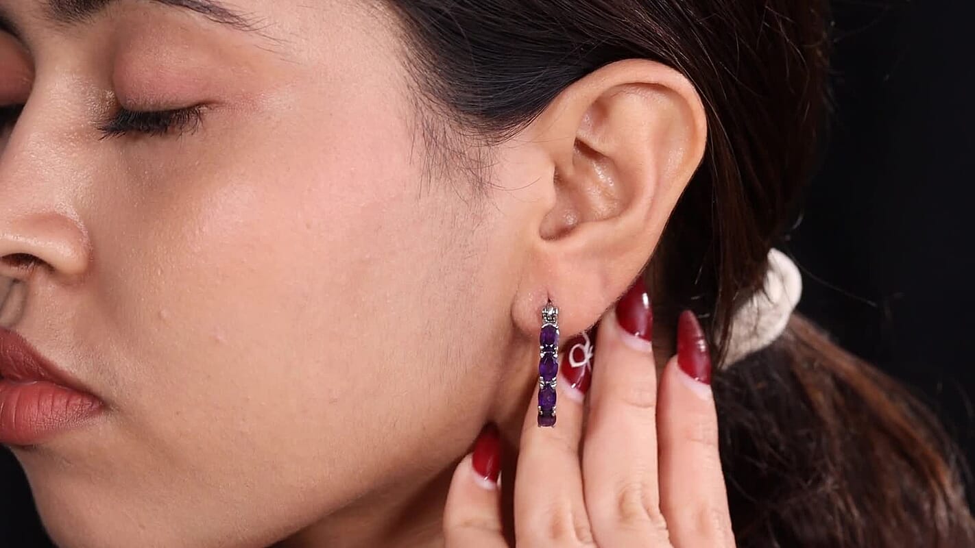 EverTrue African Amethyst 3.50 ctw Hoop Earrings in Stainless Steel