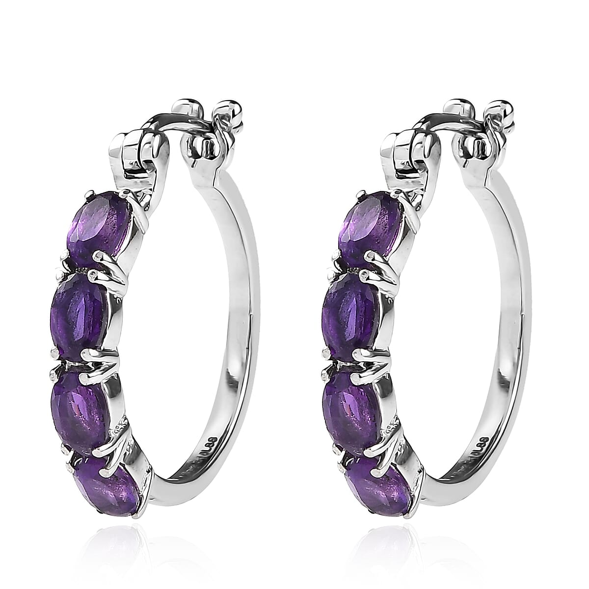 EverTrue African Amethyst 3.50 ctw Hoop Earrings in Stainless Steel  image number 3
