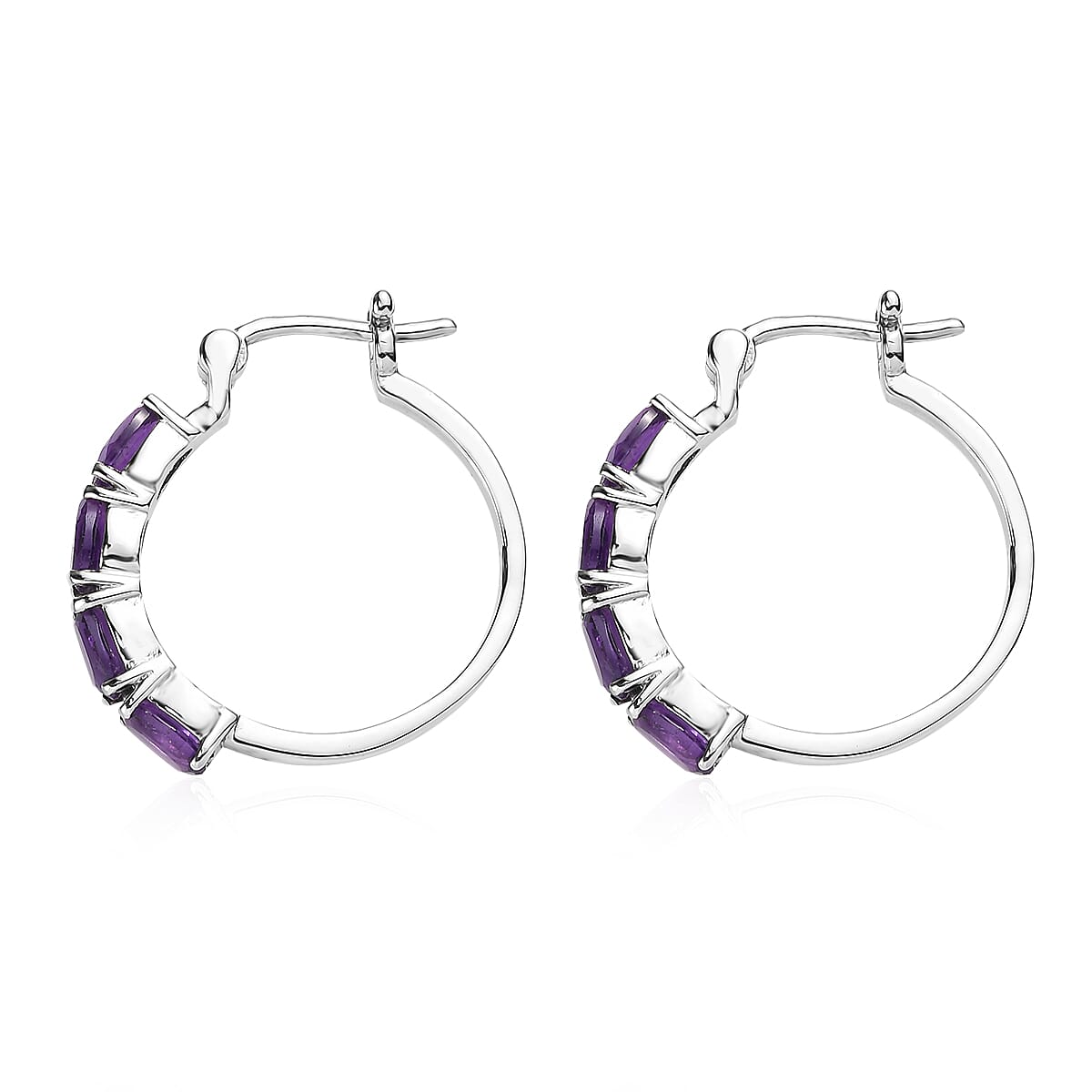 EverTrue African Amethyst 3.50 ctw Hoop Earrings in Stainless Steel  image number 4