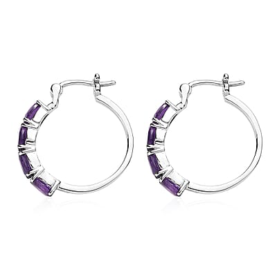 EverTrue African Amethyst 3.50 ctw Hoop Earrings in Stainless Steel 