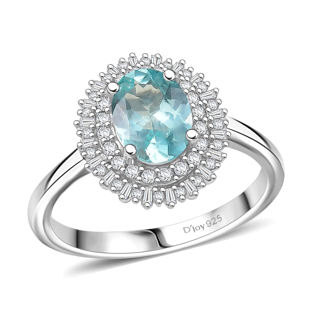 D’Joy Lagoon Apatite and Diamond 1.55 ctw Arctic Bloom Ring in Rhodium Over Sterling Silver (Size 10.0)  image number 0