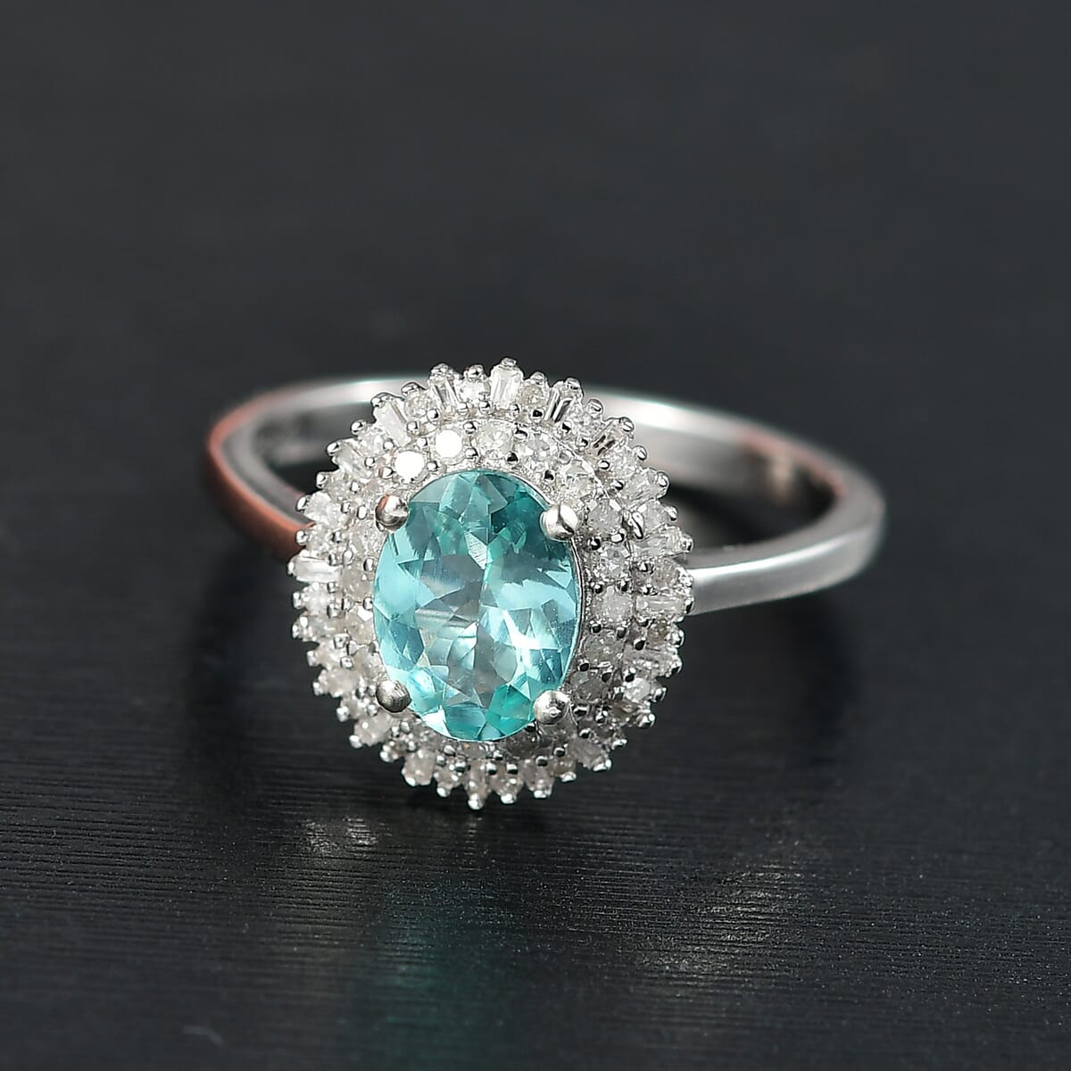 D’Joy Lagoon Apatite and Diamond 1.55 ctw Arctic Bloom Ring in Rhodium Over Sterling Silver (Size 10.0)  image number 1