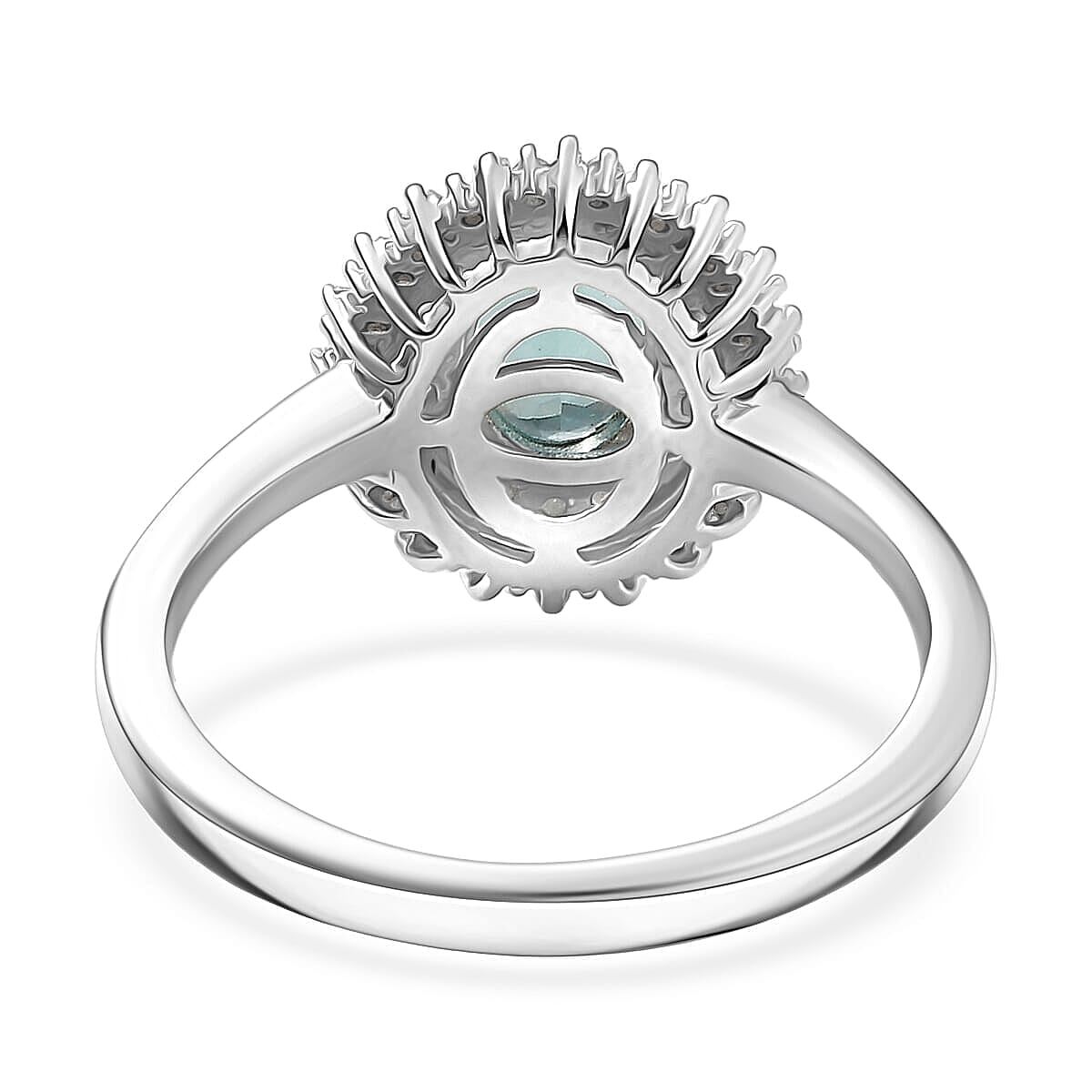 D'Joy Lagoon Apatite and Diamond 1.55 ctw Arctic Bloom Ring in Rhodium Over Sterling Silver (Size 10.0)
