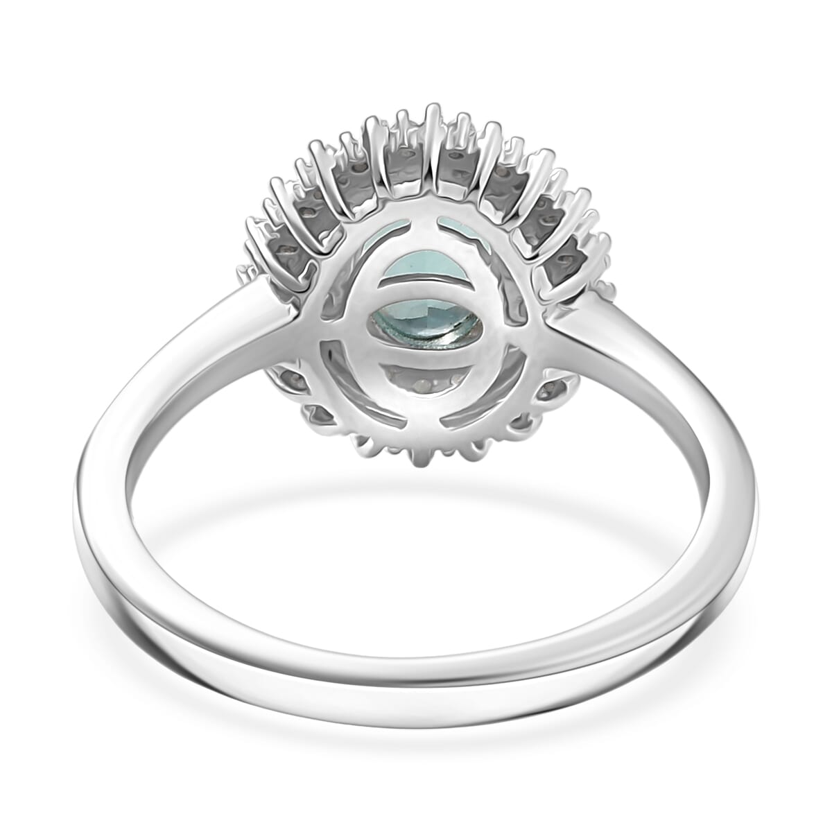 D’Joy Lagoon Apatite and Diamond 1.55 ctw Arctic Bloom Ring in Rhodium Over Sterling Silver (Size 10.0)  image number 4