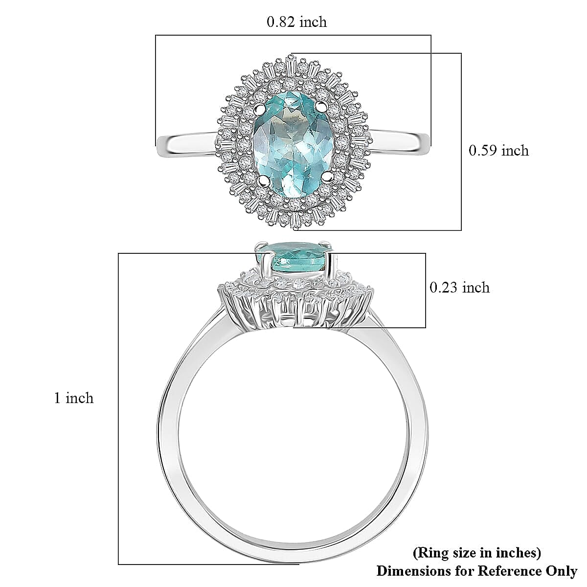 D'Joy Lagoon Apatite and Diamond 1.55 ctw Arctic Bloom Ring in Rhodium Over Sterling Silver (Size 10.0)
