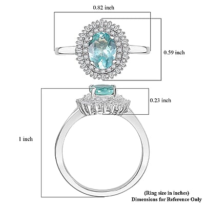 D'Joy Lagoon Apatite and Diamond 1.55 ctw Arctic Bloom Ring in Rhodium Over Sterling Silver (Size 10.0)