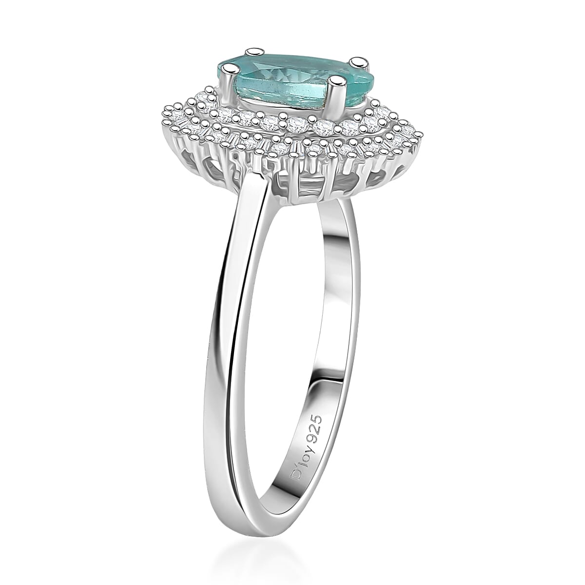 D'Joy Lagoon Apatite and Diamond 1.55 ctw Arctic Bloom Ring in Rhodium Over Sterling Silver (Size 5.0)  image number 3