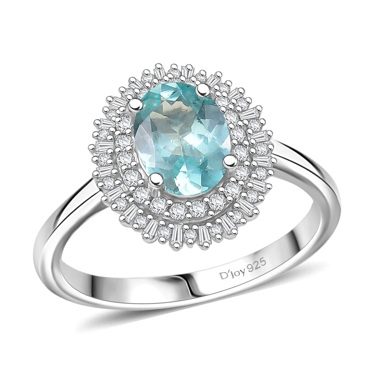 D’Joy Lagoon Apatite and Diamond 1.55 ctw Arctic Bloom Ring in Rhodium Over Sterling Silver (Size 7.0)  image number 0