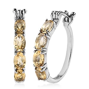 EverTrue Brazilian Citrine 3.65 ctw Hoop Earrings in Stainless Steel
