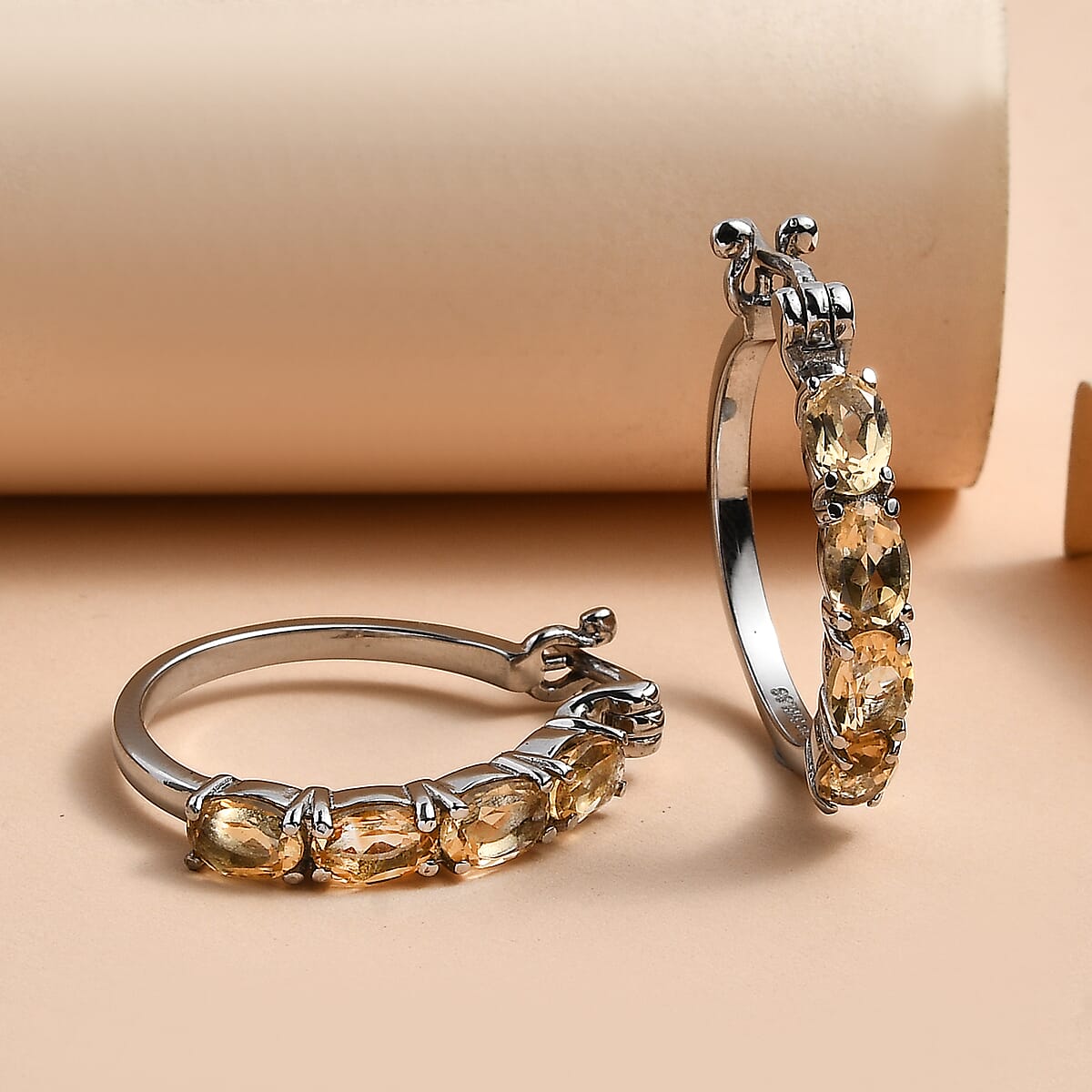 EverTrue Brazilian Citrine 3.65 ctw Hoop Earrings in Stainless Steel image number 1