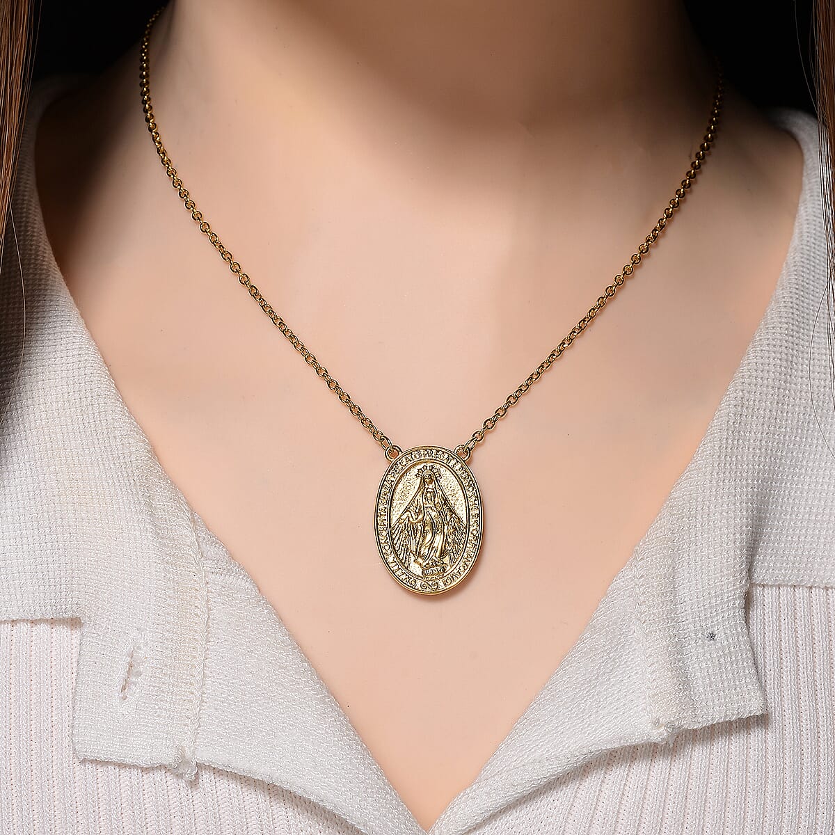 Miraculous Medal Necklace in ION Plated YG Stainless Steel 20-22 Inches image number 1