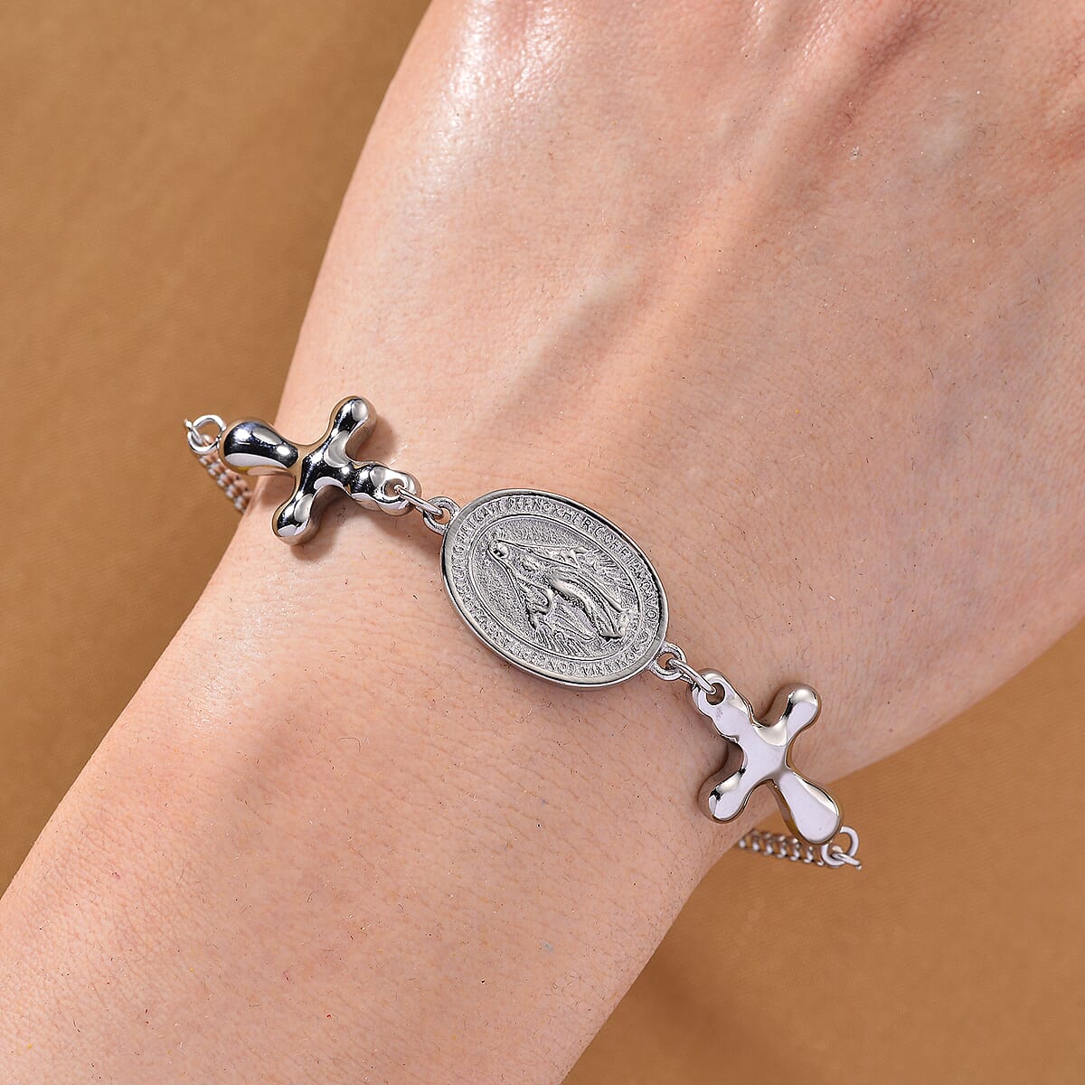 Miraculous Medal Bracelet in Stainless Steel (6-9In) image number 1