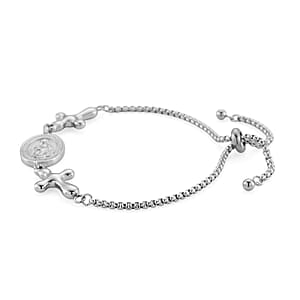 Miraculous Medal Bolo Bracelet with Cross Charm in Stainless Steel (6-9In)