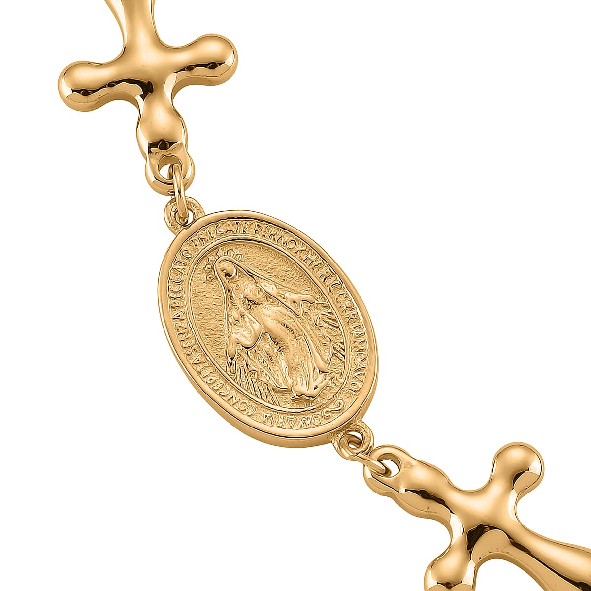 Miraculous Medal Bolo Bracelet with Cross Charm in ION Plated YG Stainless Steel (6-9In) image number 5