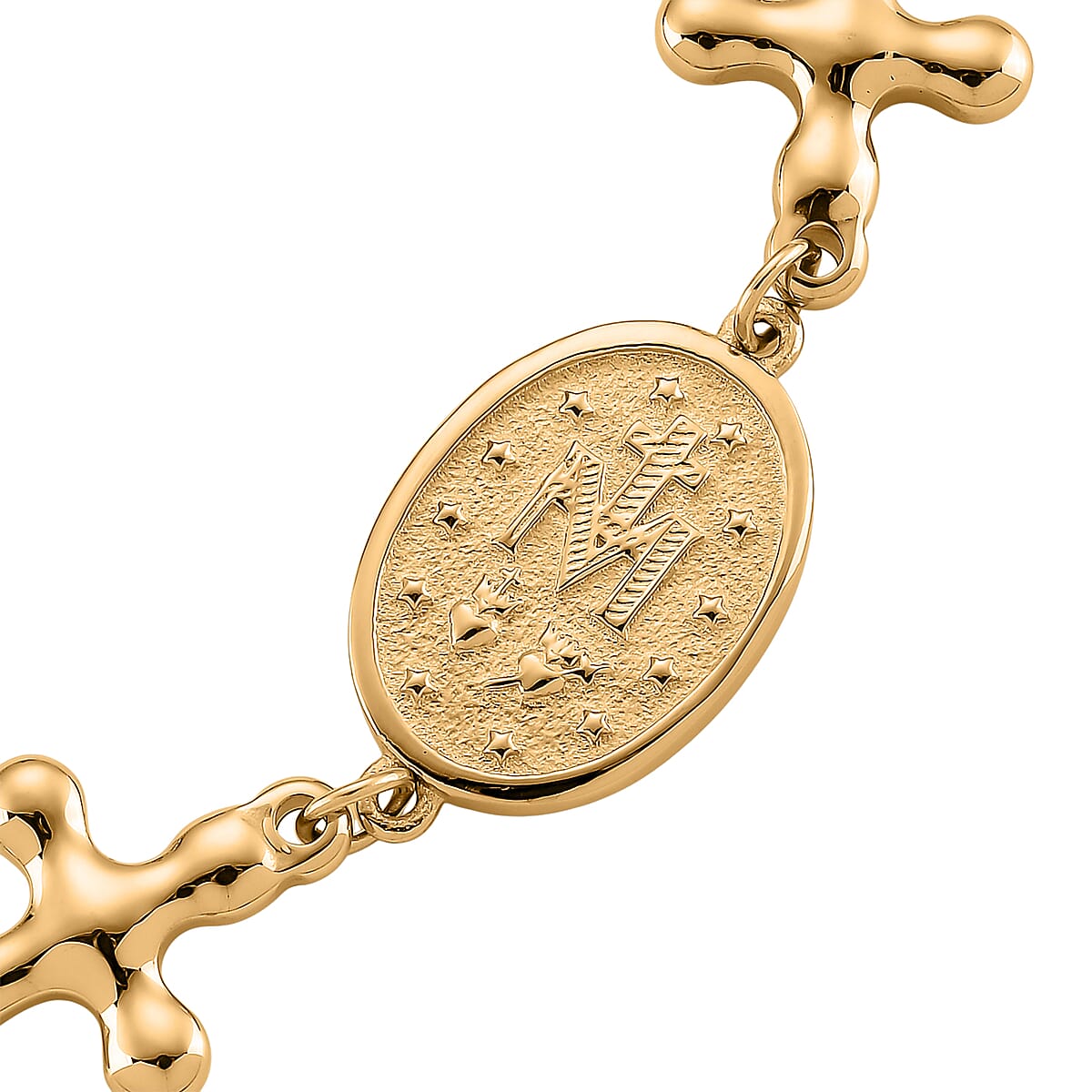 Miraculous Medal Bolo Bracelet with Cross Charm in ION Plated YG Stainless Steel (6-9In) image number 6