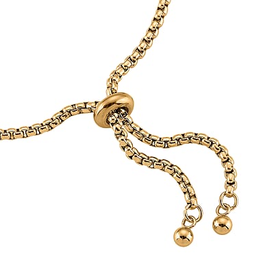 Miraculous Medal Bolo Bracelet with Cross Charm in ION Plated YG Stainless Steel (6-9In)