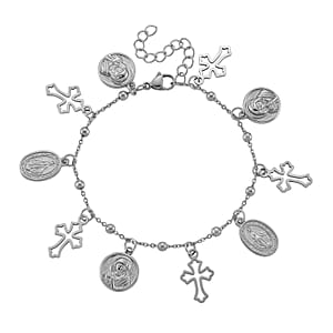 Multiple Devotional Charm Bracelet in Stainless Steel (7.5-9.5In)