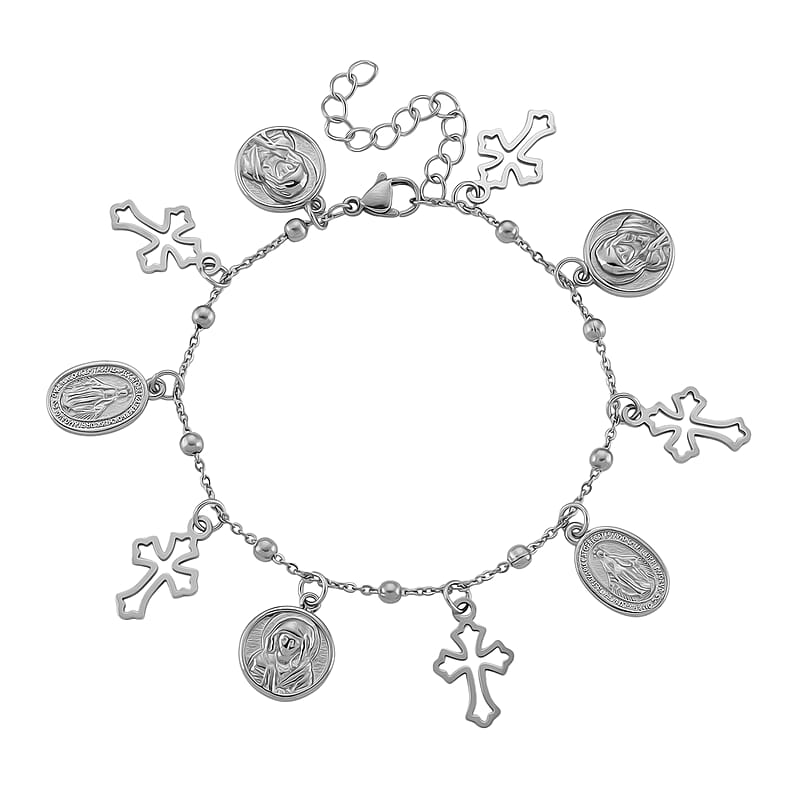 Multiple Devotional Charm Bracelet in Stainless Steel (7.5-9.5In)