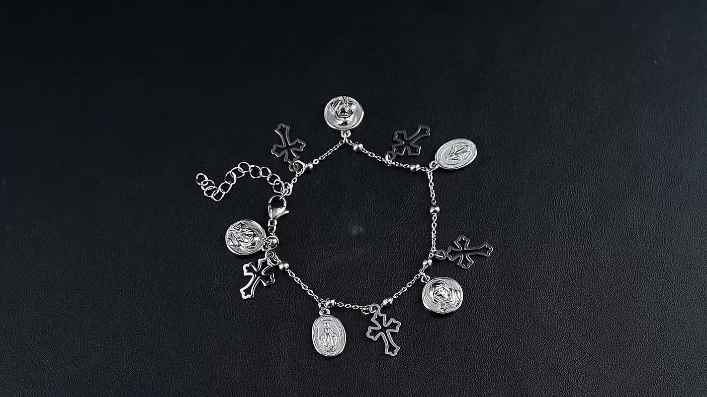 Multiple Devotional Charm Bracelet in Stainless Steel (7.5-9.5In)