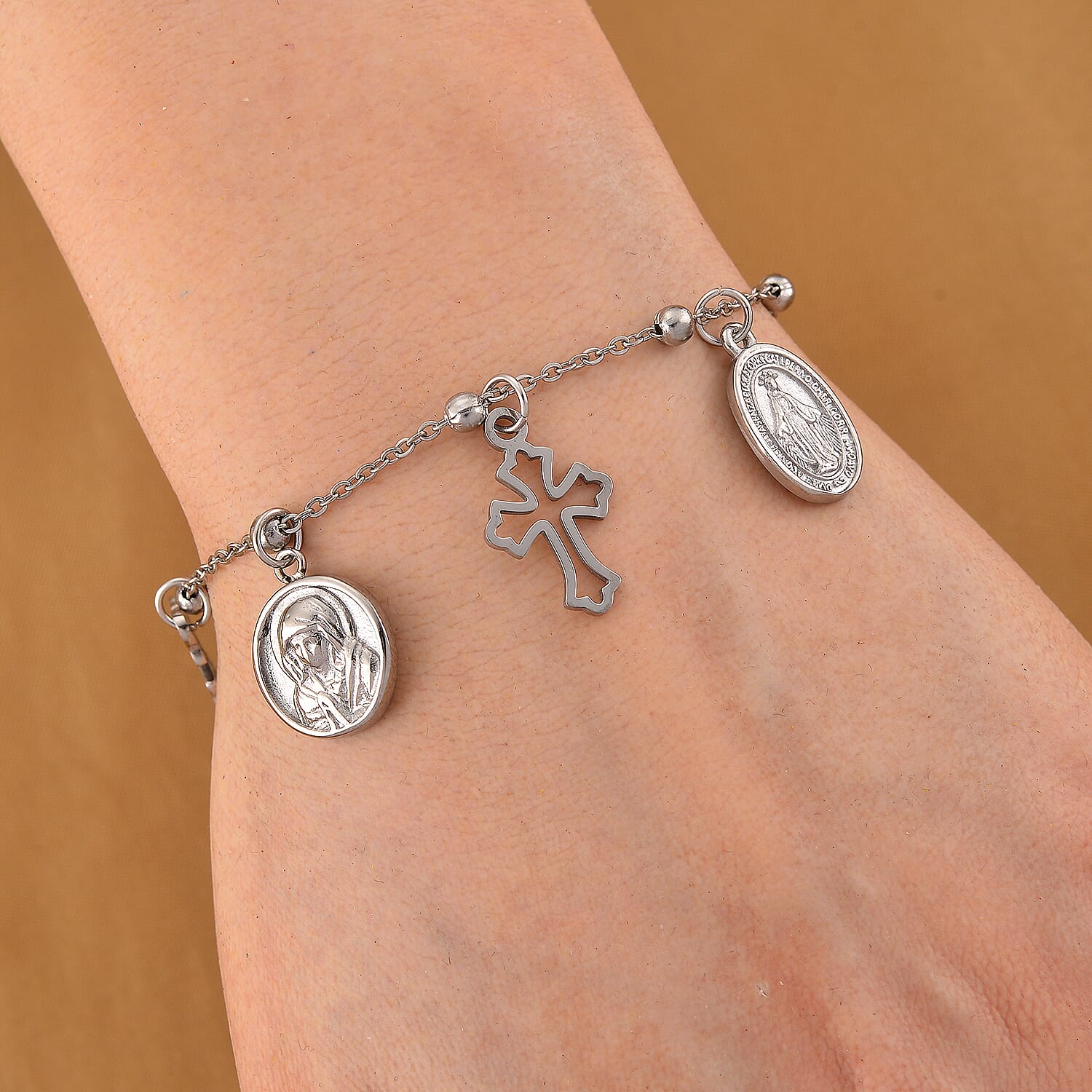 Multiple Devotional Charm Bracelet in Stainless Steel (7.5-9.5In)