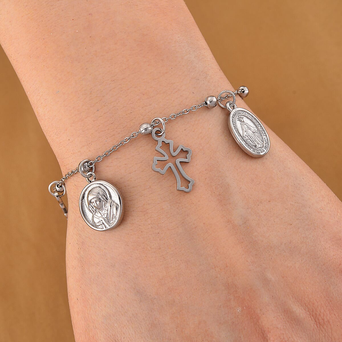 Multiple Devotional Charm Bracelet in Stainless Steel (7.5-9.5In) image number 1
