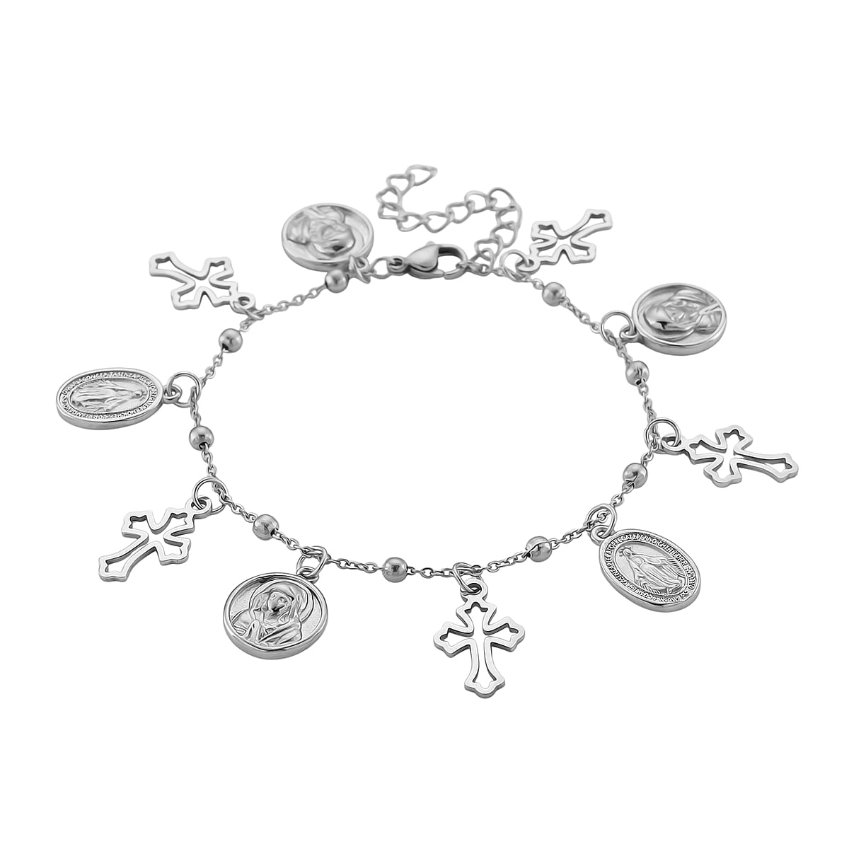 Multiple Devotional Charm Bracelet in Stainless Steel (7.5-9.5In) image number 2