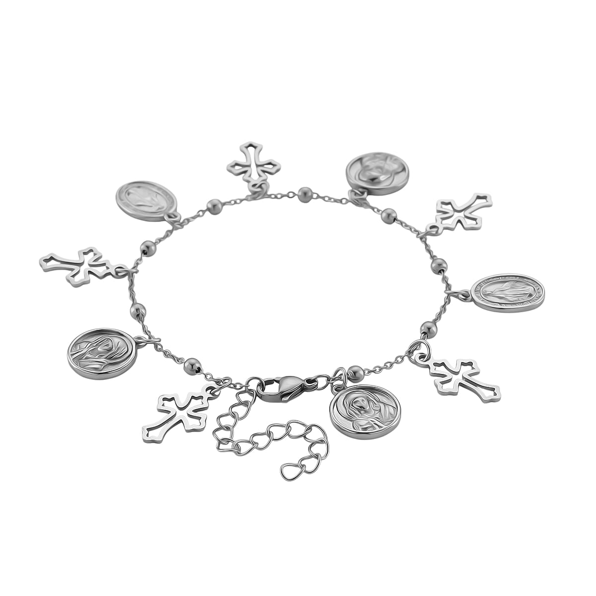 Multiple Devotional Charm Bracelet in Stainless Steel (7.5-9.5In) image number 3