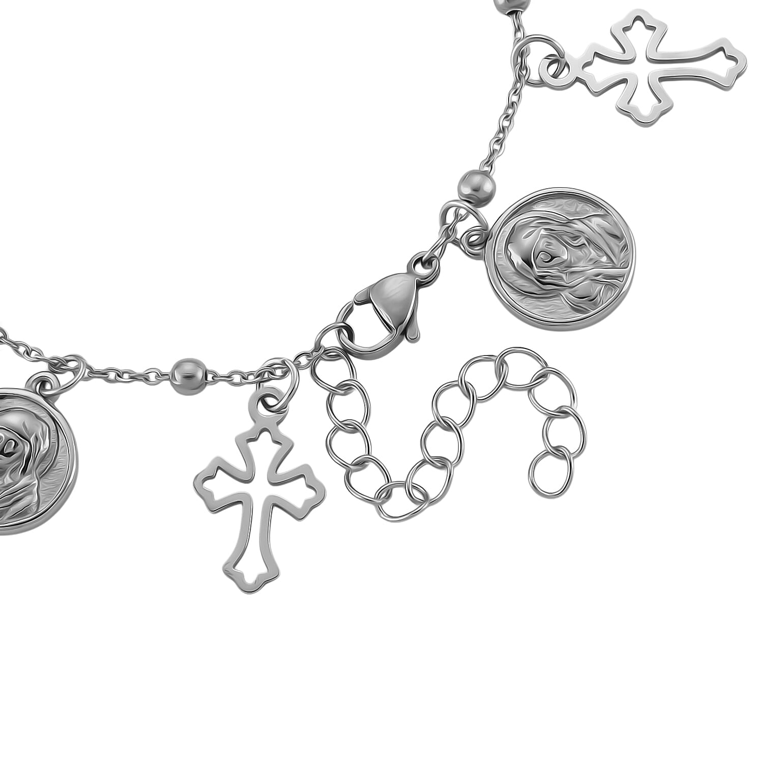 Multiple Devotional Charm Bracelet in Stainless Steel (7.5-9.5In)