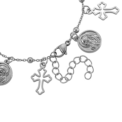 Multiple Devotional Charm Bracelet in Stainless Steel (7.5-9.5In)