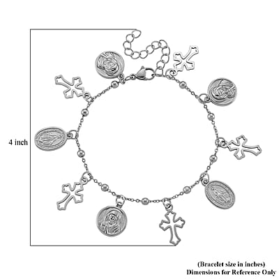 Multiple Devotional Charm Bracelet in Stainless Steel (7.5-9.5In)