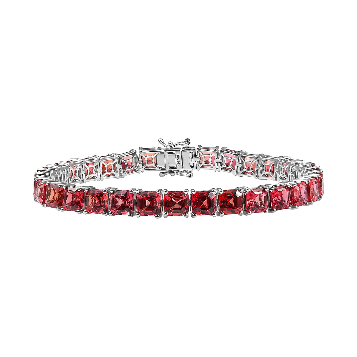 D’joy Padparadscha Sapphire 42.05 ctw Bracelet in Rhodium Over Sterling Silver (7.50 In)